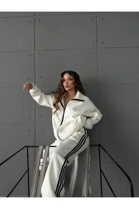 Oversize Şerit Detaylı Hırka Eşofman Takım